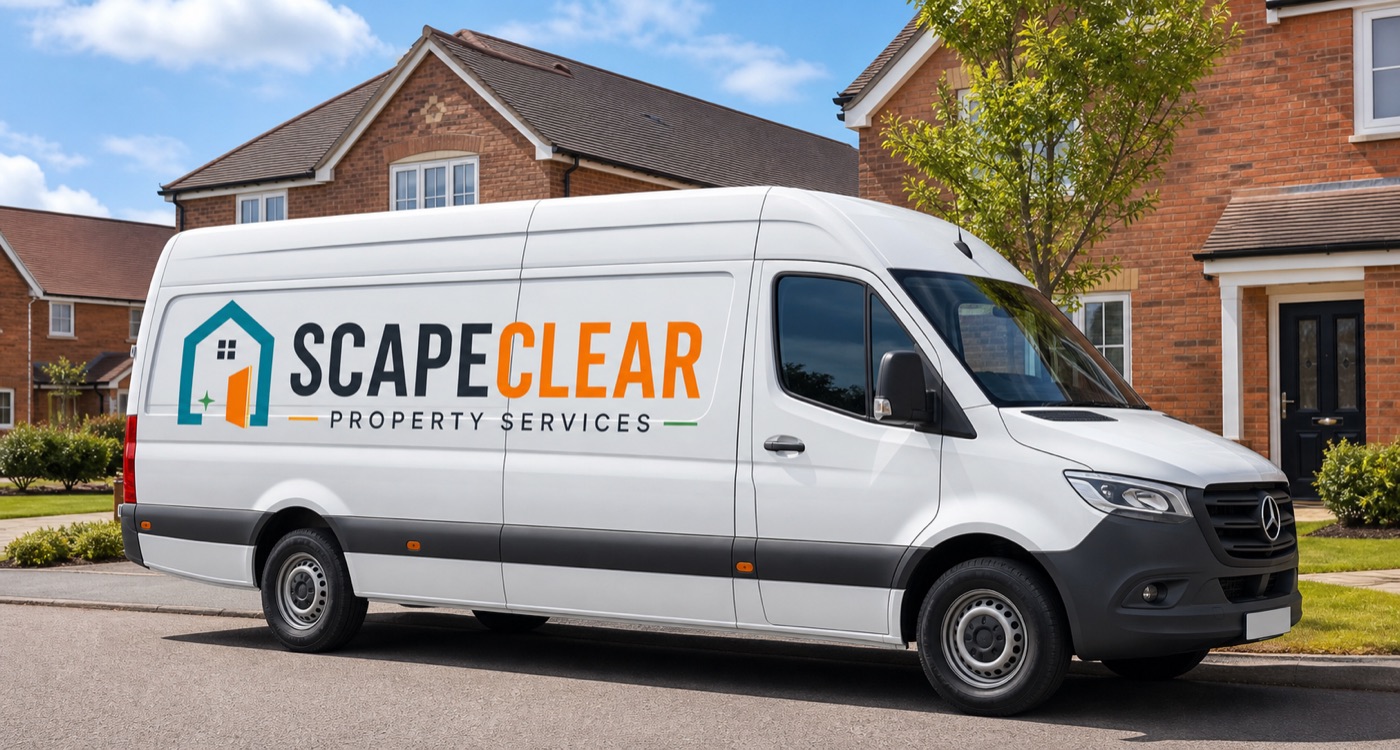 White ScapeClear removals van with the official company logo