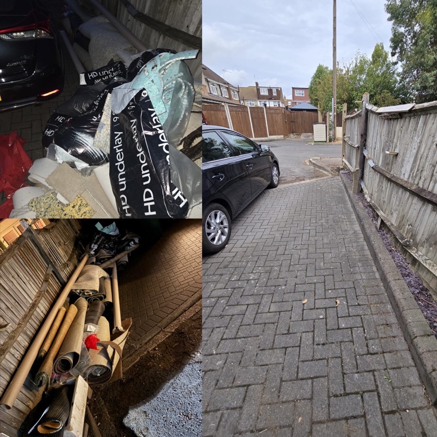 Before and after photographs showing a driveway clearance completed by ScapeClear
