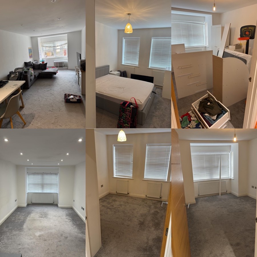 Before and after photographs showing rooms cleared by ScapeClear